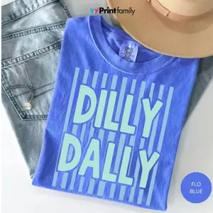 Comfort Colors Spring Stripes T-shirt, Preppy Women's Tee, Dilly Daily Summer Shirt, Gift for Love, Trendy Casual Shirt for Her - Printfamily