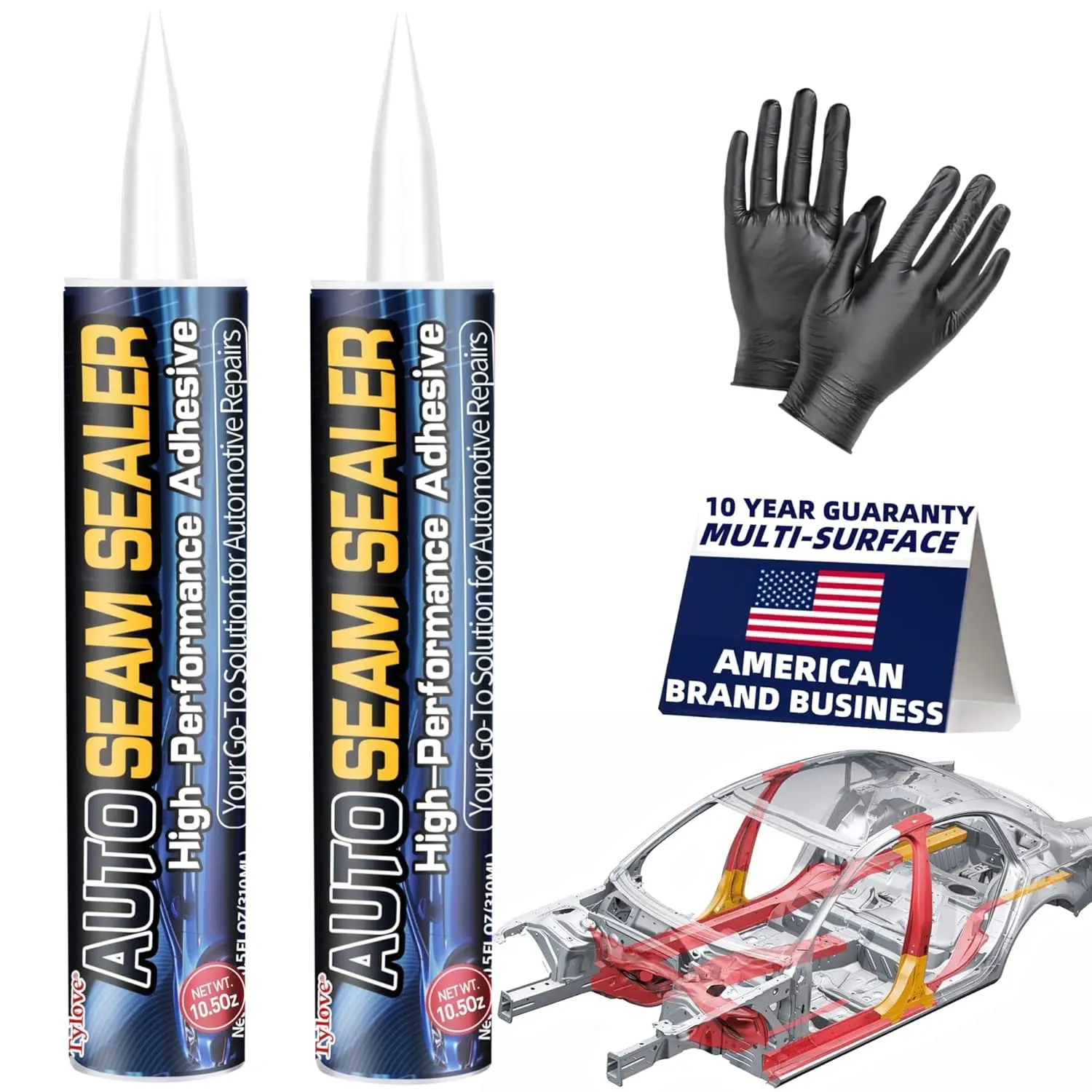 Professional Grade Automotive Seam Sealer, 10.5Oz White High-Strength Waterproof Adhesive (2 Packs) - Quick Paintable Body Sealing Sealant for Auto/Truck Body Repair, Rust & Leak Prevention on Metal/Plastic, RV Use, Two Packs
