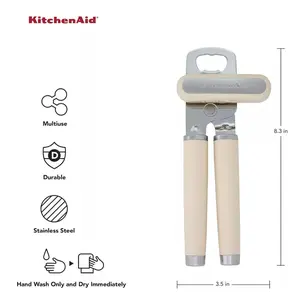 KitchenAid Classic Multifunction Can Opener and Bottle Opener Easy to Use, Razor Sharp Stainless Steel Cutting Wheel, Soft Ergonomic Handles, Almond Cream