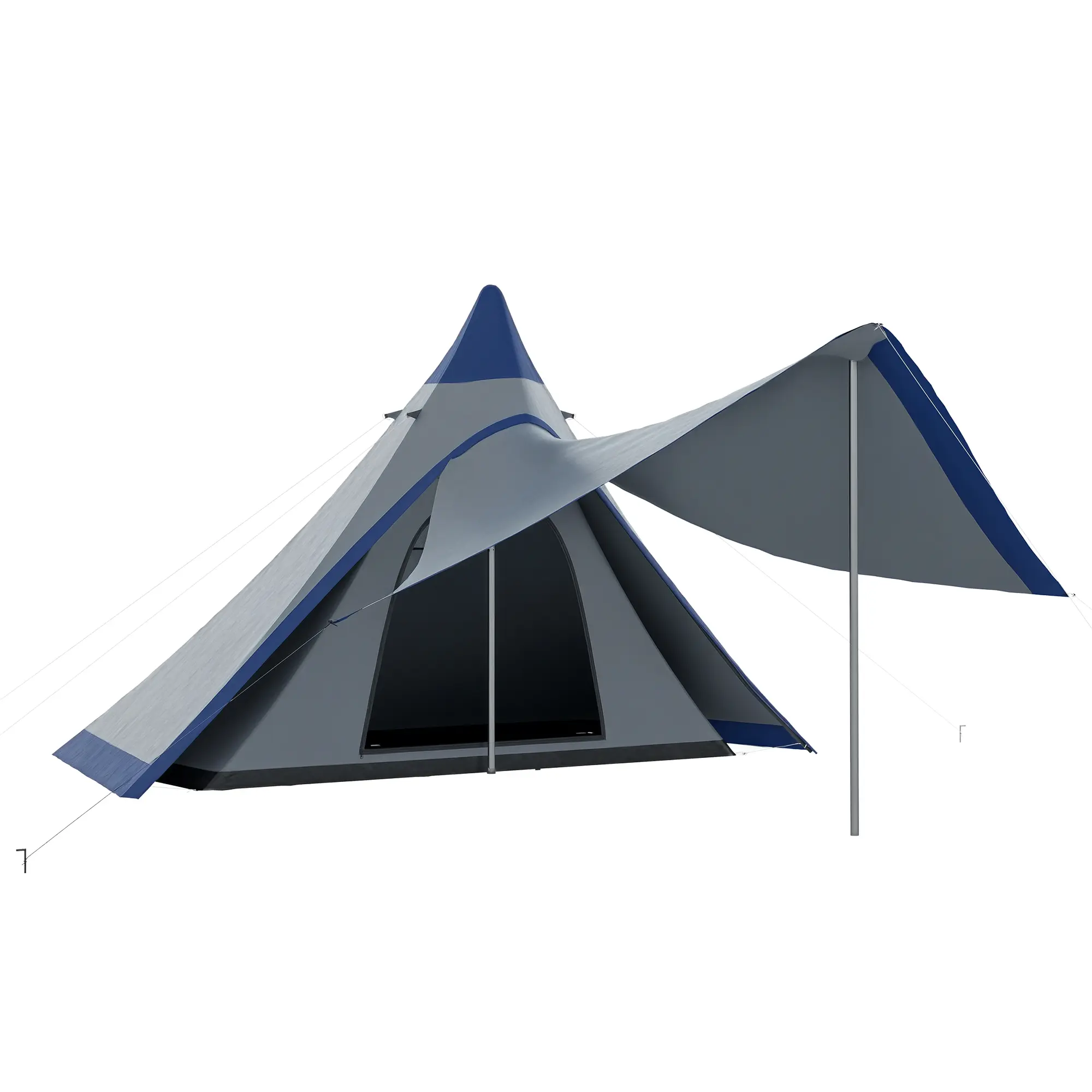 15.4'x15.4'x8.5' Teepee Camping Tent, 2-3 Person Waterproof Model with Extended Porch Canopy, Reinforced Floor, 2000mm UV-Protection Oxford Fabric, Instant Setup, Portable Backpacking Design with Carry Bag for Hiking Outdoor Use