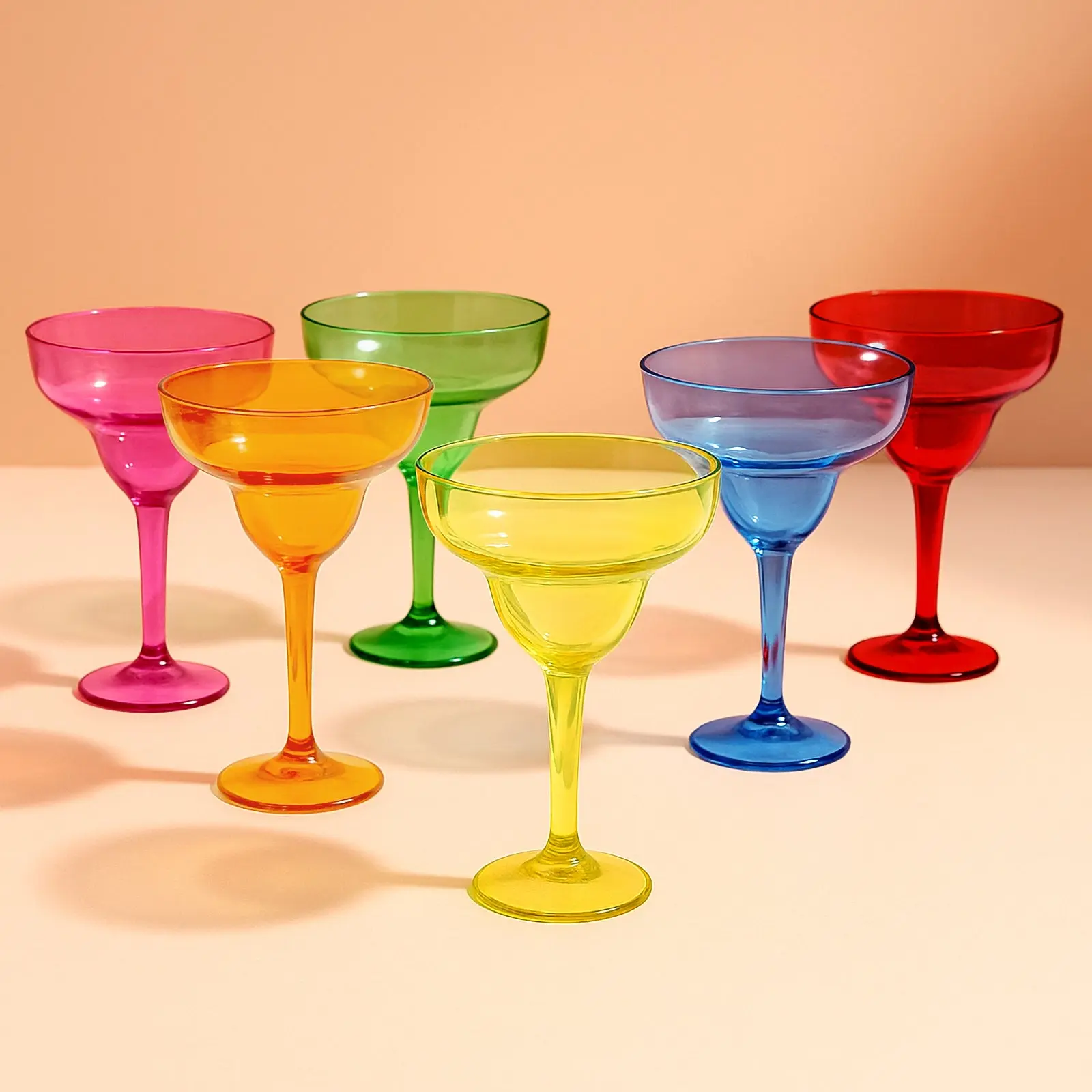 48-Pack 12oz Reusable Plastic Margarita Glasses - Assorted Colors, Party, Birthday, Wedding Festive Drinkware for Home Supplies