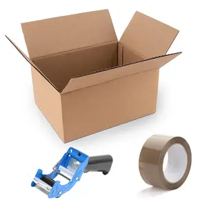 10-Pack 12x9x6" Corrugated Cardboard Boxes + 3" Blue Packing Tape Gun + 1 Roll of 3" Brown Packing Tape | Moving and Shipping Supply Kit