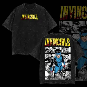 Men's Oversized Short-Sleeve Top - Superstyle Limited Edition Emperor Mark Grayson Invincible War Comic Double-Printed, Lightweight, Acid-Washed Graphic T-Shirt, Ribbed, Casual Classic, USA-Made for Day Wear covenant