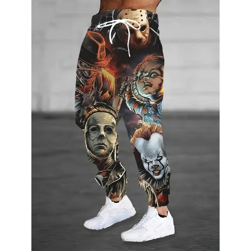 2024 Vintage Horror Movie Print Men'S Casual Sport Pants - Stretchy Fabric, Pocket Detail, Regular Fit, White Sneakers, Horror Movie Character Design, Horror Movie Pants | Horror Movie Print | Stretchy Fabric Pants 2024 Vintage Horror Movie Print Men'S Casual Sport Pants - Stretchy Fabric, Pocket Detail, Regular Fit, White Sneakers, Horror Movie Character Design, Horror Movie Pants | Horror Movie Print | Stretchy Fabric Pants