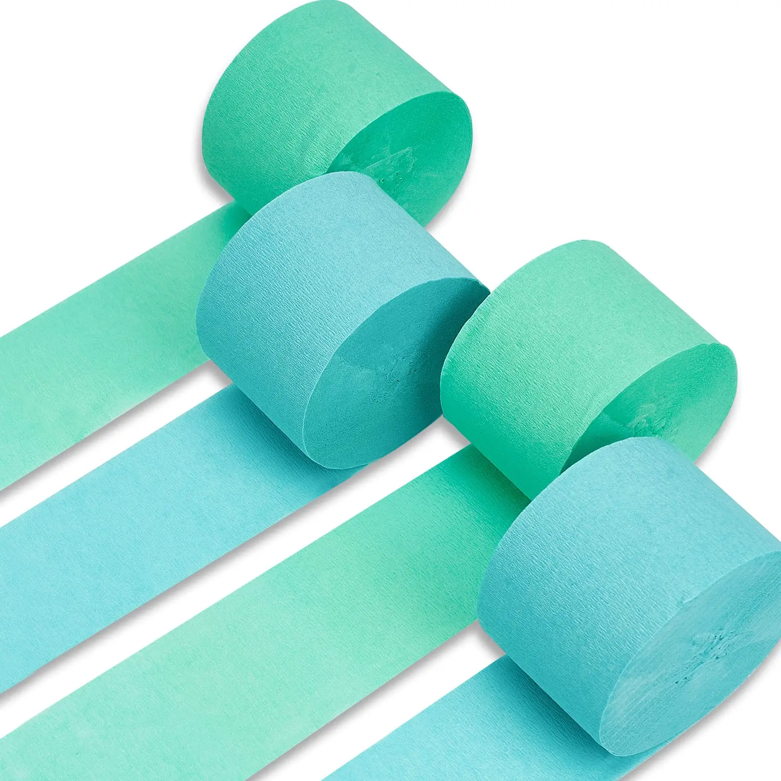 PartyWoo 30% Thicker Mint Green Pre-Rolled Crepe Paper Streamers, 4-Piece Pack - 1.8in Wide, 82ft Long Each, 328ft Total - Light Pastel Peppermint Turquoise Teal for Baby Showers, Backdrop Decor on Doors Windows Walls, 30% Thicker Material