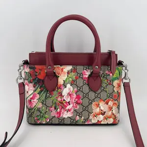 Pre-owned GUCCI canvas Crossbody Bags GG Supreme Monogram Blooms Medium Boston Beige Multicolor Dry Rose