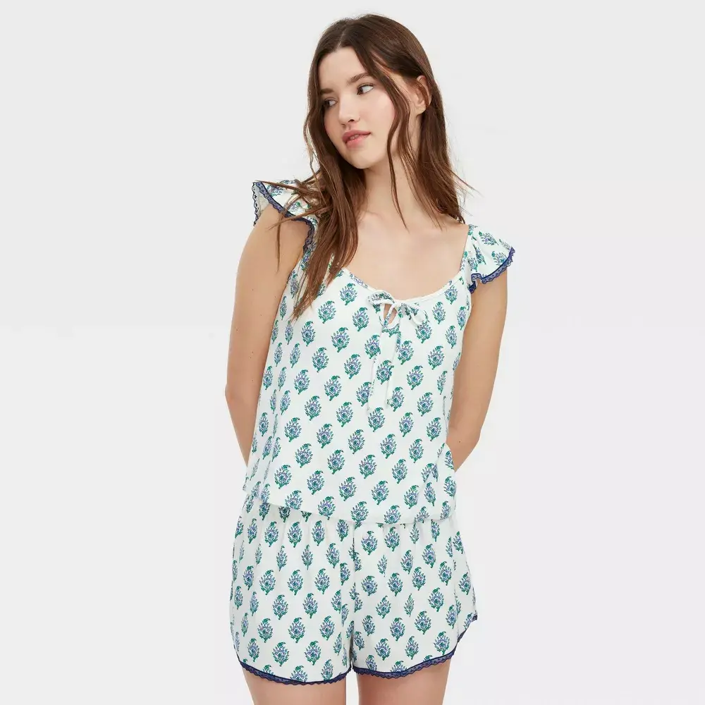 Roller Rabbit Women's 2-Piece Bouquet Print Pullover Nightwear Set - Sleeveless Pointelle Tank Top, Matching Shorts, Comfortable Loungewear Garment