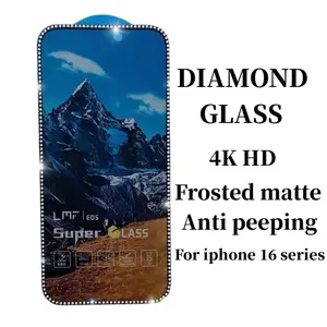 Diamond Plated Tempered Glass For iphone 16 Pro Max 16 Plus 3D Stereoscopic Diamond Inlaid Anti peeping Matte Screen Protector