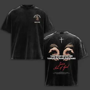 "Behold The Nails" John 20:27 Christian Streetwear Acid Wash T-Shirt - Jesus Son of God Pierced Hands Vintage Graphic Tee - Heavyweight Oversized Faith Apparel, Y2K Streetwear Oversized Faith Top, Bible Verse Cross Top Men Women