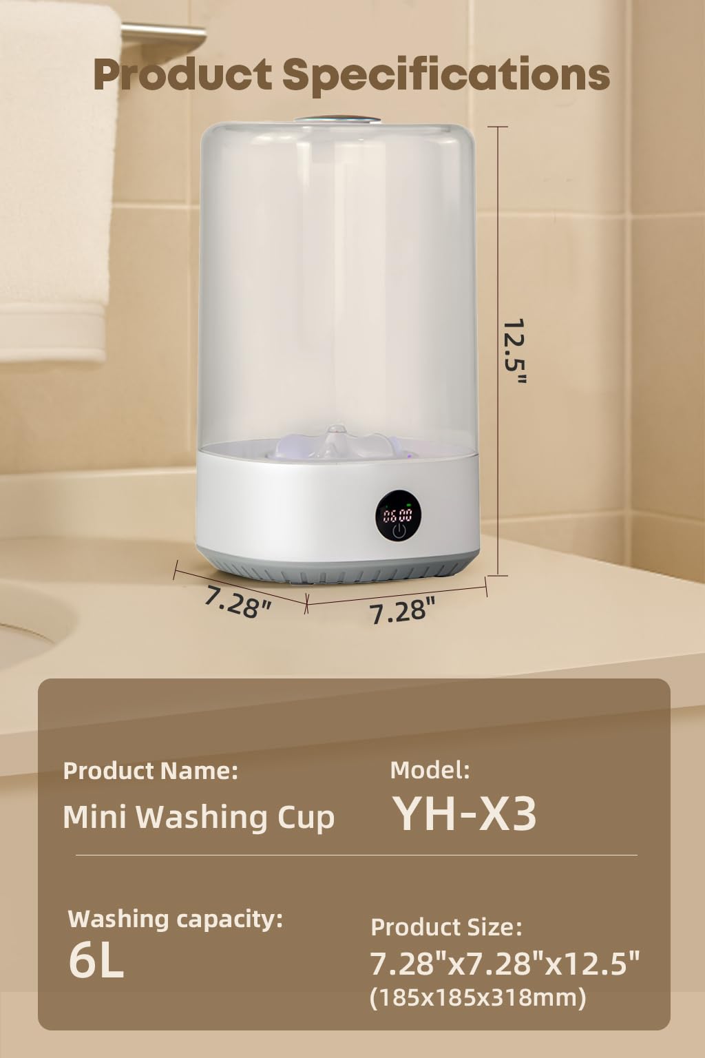 Ormos X3 Portable Mini Washing Machine, 6L Washing Machine Cleaning for Underwear, Rechargeable Cordless Compact Washerfor Singles, Apartments RV, USB Charging Compact Underwear Laundry Washer