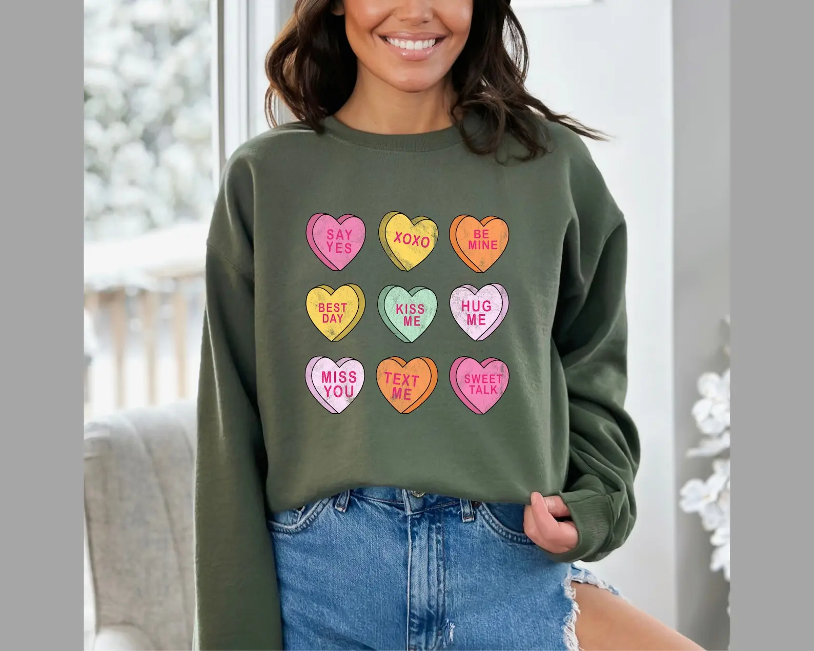 Valentines Candy Hearts Sweatshirt, Conversation Hearts Sweatshirt, Valentines Day Shirts for Women, Valentines Day Gift, Cute Heart Sweatshirt, Valentines Day Shirt, Candy Hearts Shirt