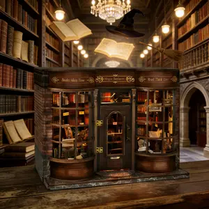 Hogwarts Bookshelf Set DIY Assembly Kit, DIY Building Model, Luxury Vintage Library Model, High Difficulty Challenge 3D Puzzle Mini Toy House, Wood Bookend Decor