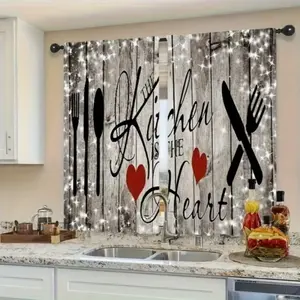 Country Style Kitchen Curtains, Rod Pocket Layered Curtain Panel, Coffee Shop Window Decor, Living Room Bedroom Home Decoration