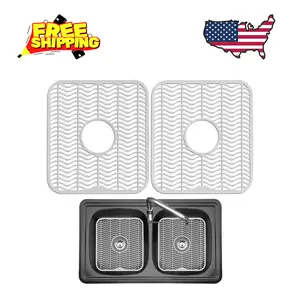 2 Sink Protectors for Kitchen Sink, Plastic 12" x 11" Dish Rack (2 Pack, White)