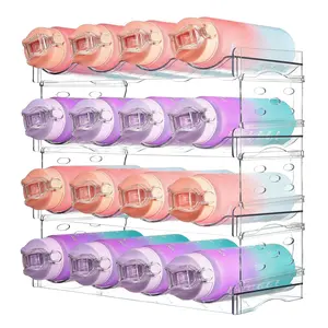 Stackable Organizer and Storage Rack - Plastic Steel PET Stainless Vacuum Flask Holder, Large Compartment Fits Bottles up to 40oz Size, 2-4 Layers Suitable for Thermos, Dealsforyoudays