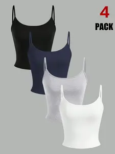 Spicy Girl's Short Camisole, Sleeveless, Slimming Effect, Versatile Base Top, Wear Inside or Outside, Stylish Women's Clothing