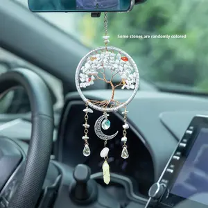 Tree Of Life Dream Catcher Car Hanging Decoration, Rear View Mirror Hanging Ornament, Car Interior Pendant, Car Decoration Accessories, Car Interior Accessory