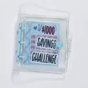 Savings Challenge Planner, $1000 Money-Saving Binder, Reusable Budget Book with Cash Envelopes, Blue Accounting Office Stationery Supply