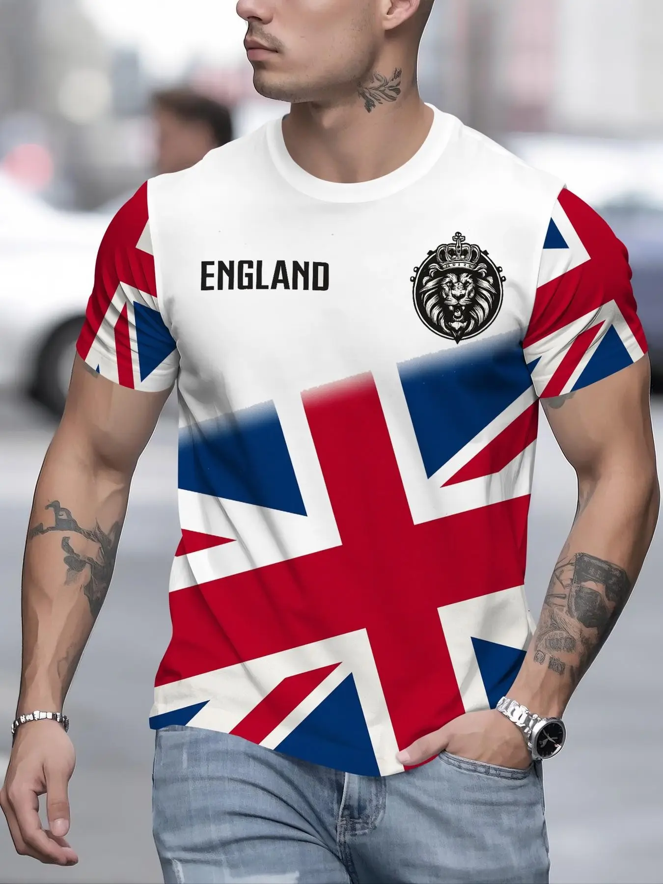 Men's British Flag Graphic Printed Tee, Trendy Streetwear Short Sleeve Casual Top, Loose-Fitting Summer Wear, Men's Fashionable Clothing