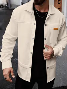 Men's Waffle Knit Cargo Jacket, Long Sleeve, Casual Workwear Style, Multi-Pocket Design, For Daily Street Looks, Coats