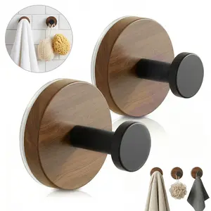 2 PCS Walnut Wood Suction Cup Hooks, No-Drill Bathroom Hooks, Holder Holds Strong on Tile, Glass, Mirror, Wall, Bathroom Door, Gadgets Kitchen home essentials  suction Hooks bathroom accessories Waterproof Reuseable