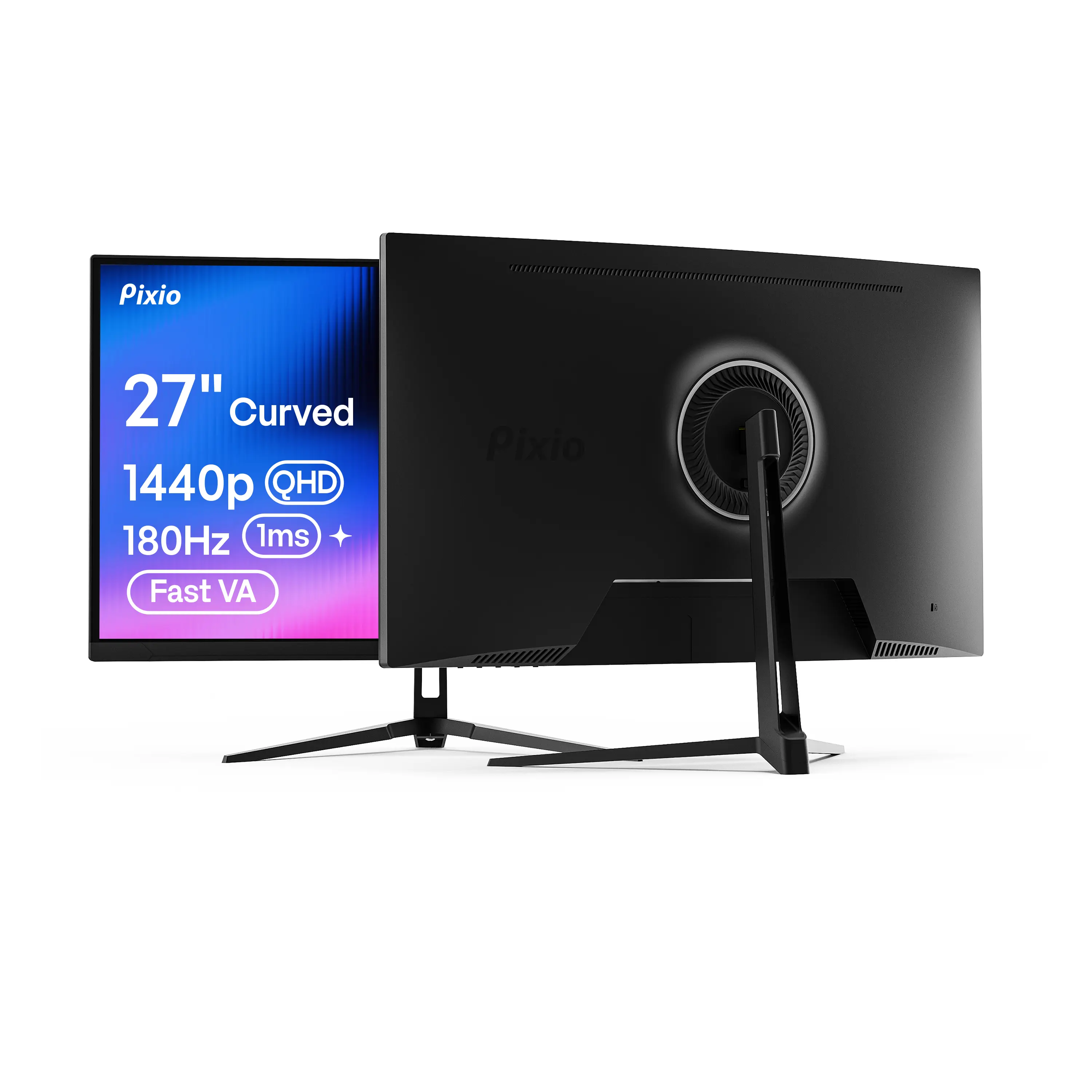 Pixio PXC278 Wave 27-inch 180Hz QHD 1440p 1650R Curved Fast VA Panel Monitor Gamer, 1ms GTG Response Time, Adaptive Sync, HDR, Curved QHD Display Enhances Immersion, for PC/Laptop, Gaming Monitor