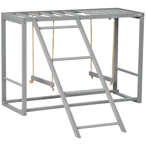 Chicken Activity Play with Swing Set for 3–4 Birds, Wooden Chicken Coop Accessory with Multiple Perches & Hen Ladder, Gray