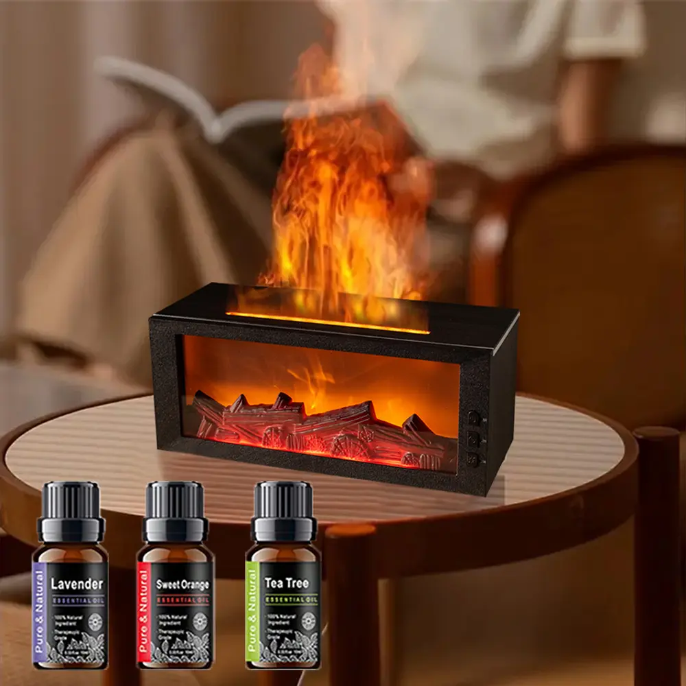 Fireplace Aromatherapy Humidifier for Home - Aroma Diffuser with Realistic Flame Night Light, Automatic Shut-Off, Remote Control, Fragrance Function, Home Appliance