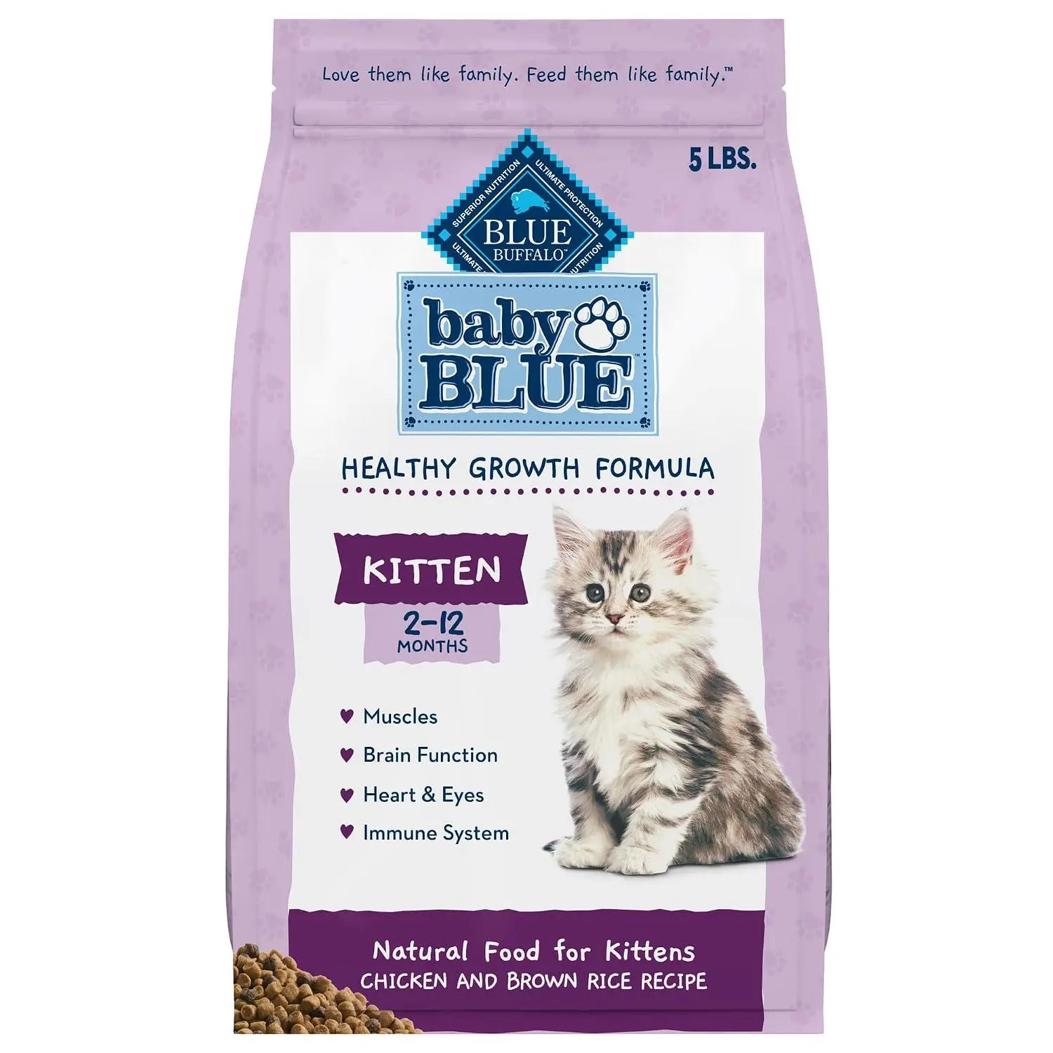 Blue Buffalo Baby Blue Natural Kitten Dry Cat Food, Healthy Growth Formula with DHA, Chicken and Brown Rice Recipe, 2-lb Bag
