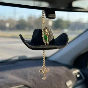 St. Jude Car Blessing Charm. Handmade Protection Gift Decoration, Black Sombrero Car Ornament Car Trinkets, Car Hanging Decoration, Car Interior Decoration