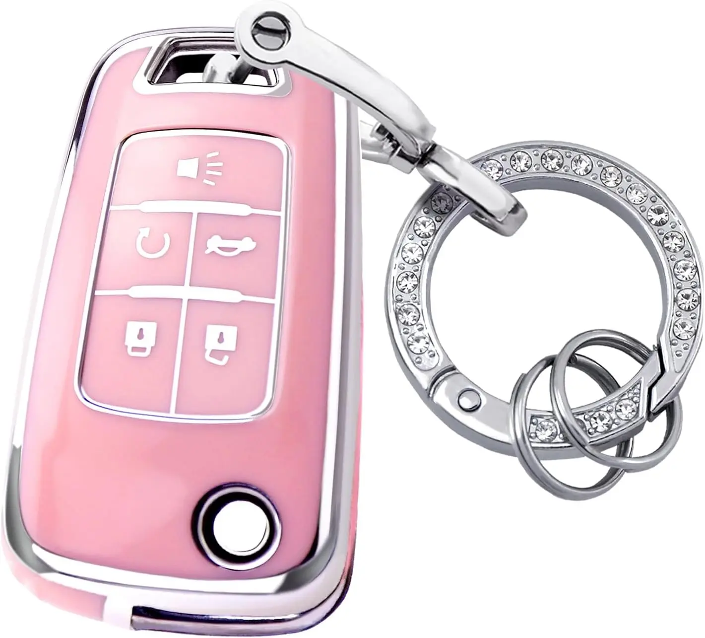 for Chevy Key Fob Cover with Keychain,Premium TPU Full Protection Key Case Shell for Equinox Camaro Cruze Malibu Impala Spark Sonic GMC Buick Terrain Encore Allure Regal (Pink)