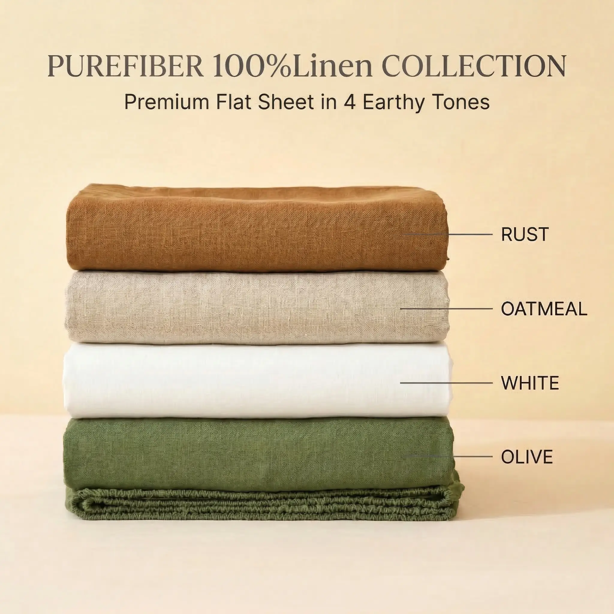 PUREFIBER 100% Airy Linen Flat Sheet - Soft Washed, Relaxed Texture, Natural Look, Breathable, Cooling Bedding, OEKO-TEX Certified for King/Cal King/Full Sizes