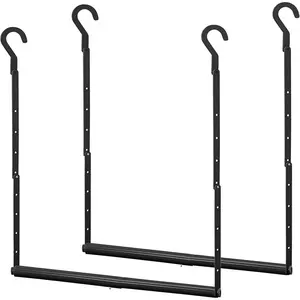 Adjustable Closet Rod Hanging Clothes Heavy Duty Closet Extender Hanging Rod Space-Saving Clothes Hanging Bar Double Closet Hanging Rod Hanging Closet Organizer Closet Bar,2 Pack Black