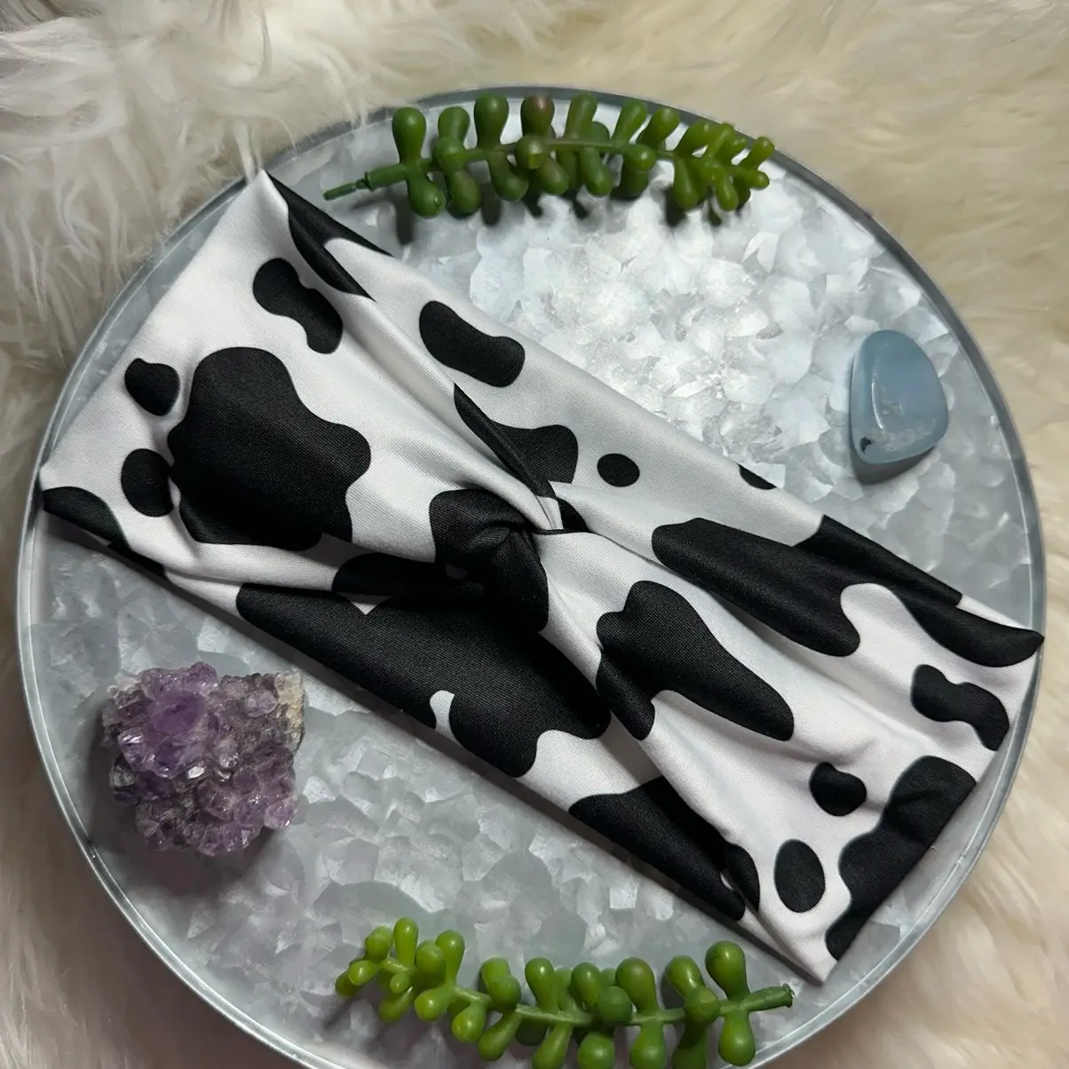 Cow Print Handmade Headband - Soft Fabric, Unique Design, Comfortable for Any Activity