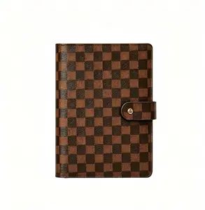 Popular luxurious checkered A5 planner, buttoned leather memo book, fashionable pocket daily to-do list diary, trendy office desk stationery storage set, suitable for use in schools, offices and travels, retro designer style small notebook