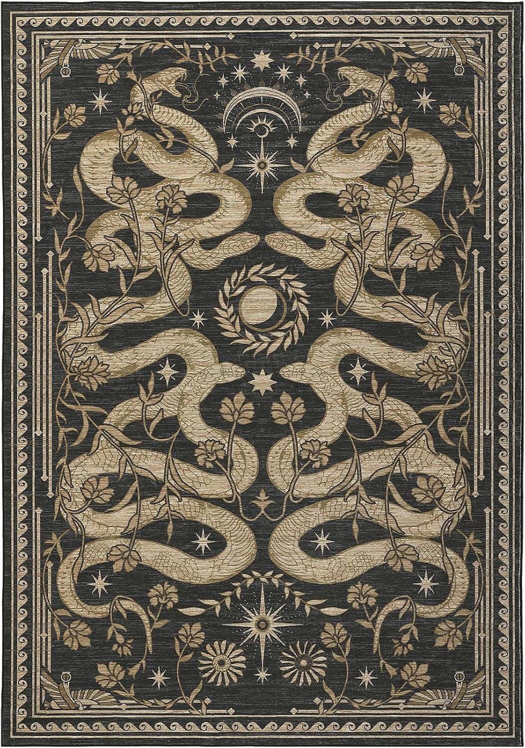 Snake Area Rug, Washable Soft Living Room Rugs Non Slip Low Pile Stain Resistant Large Throw Carpet for Bedroom Nursery Dining Room Accent Textured Floor Cover