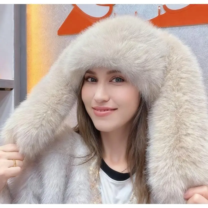 Women's Winter Bunny Ear Hat - Pink Fluffy Plush Design, Warm Cold-Weather Accessory for Fashion And Outdoor Use
