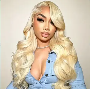 613 Blonde Wave 13X6 Lace Front Wig Human Hair 180% Density HD Transparent Lace Frontal Wigs Human Hair Pre Plucked With Baby Hair Drawstring Wigs Blonde Wave Wigs Thick Natural Suitable For Beginners Women Human Hair