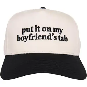 Put It On My Boyfriend's Tab Vintage Hat - Two-Toned 5 Panel Hat for Women - Trendy Vintage Baseball Cap