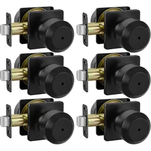 6 Pack Black Interior Privacy Door Knobs, Matte Black Door Knobs for Bedroom or Bathroom
