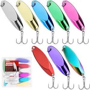 Slant Cut Spoon 8PCS – Metal Fishing Baits with High-Reflective Blades for Bass, Trout, Pike, Walleye – Sharp Treble Hooks for Freshwater & Saltwater, Long Casting, Lake & River Fishing lure kit fresh water stuff gifts fishermen tiktokshopspringglowup