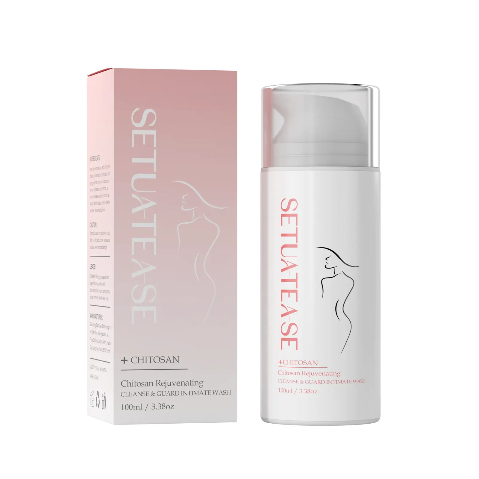 SETUATEASE pH 4.4 Rose Scented Feminine Wash - Chitosan Intimate Cleanser with Cleansing, Herbal, Antibacterial Properties for Fast Itch Relief, Clear Aura Daily Use