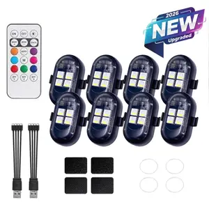 【2026 Upgraded】4PCS/8PCS RGB LED Ambient Lights , Car Interior Decorative Lighting Kit with 4 LED Beads per Light, Multi Color Mood Lighting for Interior & Exterior Accent Decor, Type-C Rechargeable Accessories for Cars Motorcycles