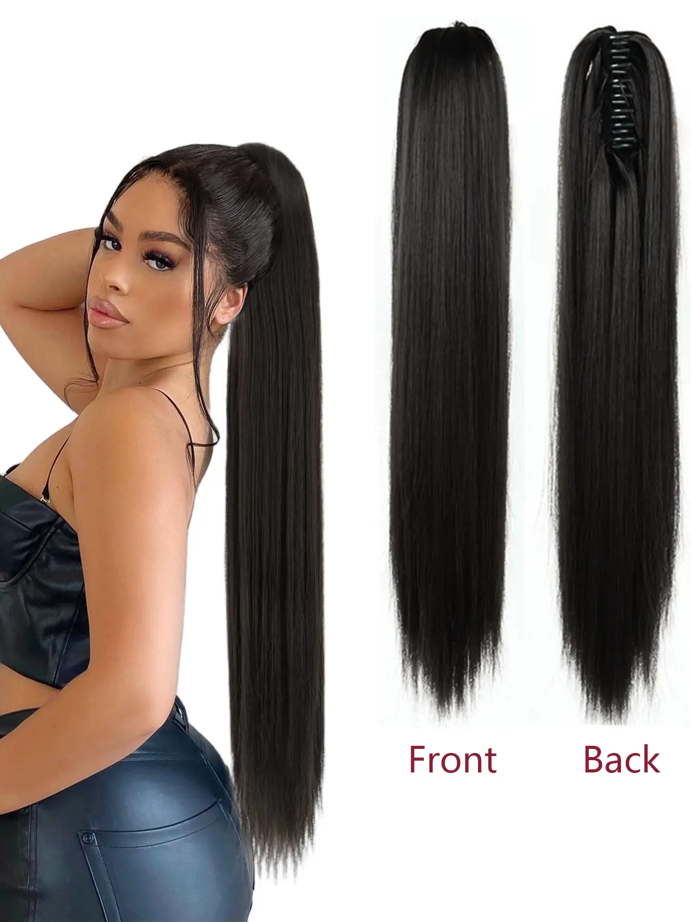 26 Inch Long Straight Ponytail Hairpiece, Claw Clip Synthetic Hair Extension, Heat-Resistant Ponytail for Daily Use and Parties, Straight Hair Ponytail, Claw Clip Hair Extensions, Natural Look Synthetic Hairpiece for Women, Synthetic Fiber Extensions