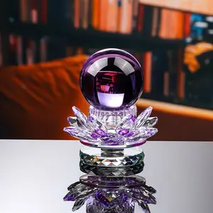 Crystal Ball Rotating Lotus Base Car Decoration Ornament, Home Living Room Desktop Decorative Figurine, Unique Personalized Display Piece