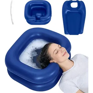 2-in-1 Inflatable Shampoo with Bib & Drain Hose - Hair Station for Bedridden, Elderly & Kids - Deep Blow Up Shampoo Bowl for Locs Detox Tub, ACV Rinse & Home Sink