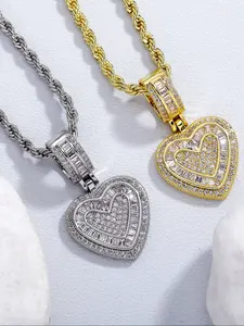 2026 New Year Gift, & Silver Color Icy Pearl Heart Fashion Necklace, 20 Inch or 24 Inch Stainless Steel Chain, Holiday Gift