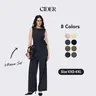 Cider 2-Piece Set Boat Neck Striped Wrap Knotted Top & Mid Rise Straight Leg Trousers Set– Office & Weekend Casual