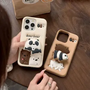 3 Bears Cartoon Stand Phone Case For iPhone 17 16 15 14  Plus 13 12 11 Pro Max with Kickstand Cute Design
