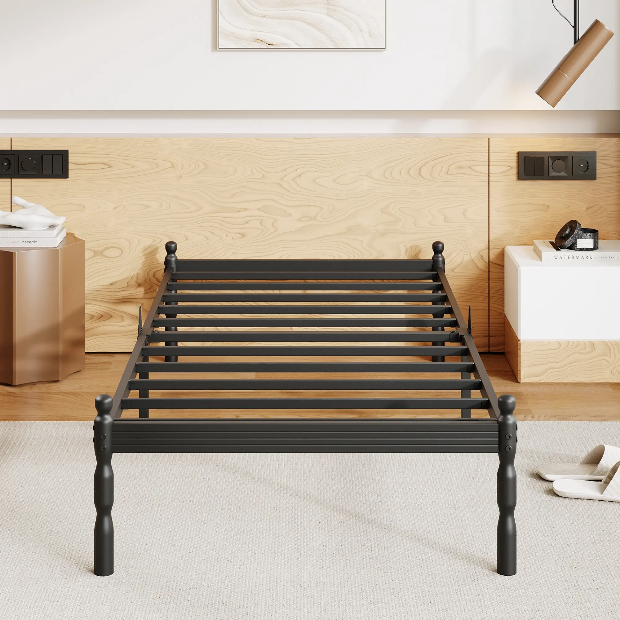 QUEEN Size Vintage Roma Bed Frame with 14 Inches Heavy Duty Sturdy Platform Anti-Slip Design Easy Assembly No Box Spring Needed Safe Rounded Columns Modern Noise-Free Design Ample Storage  #Summervibes